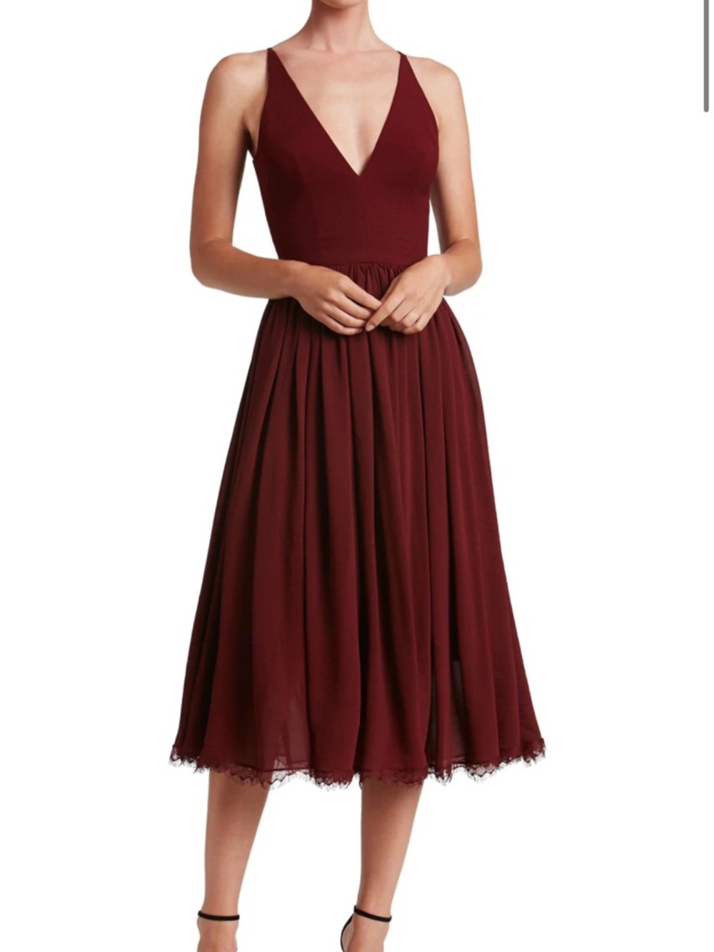 Dress the Population Burgundy V‑Neck Midi Dress